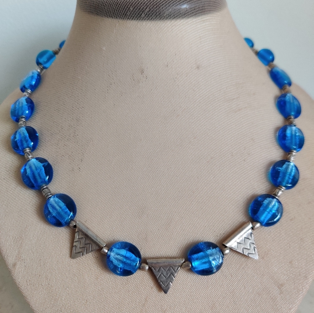 Y2K Art Glass and Sterling silver Artisan Handmade Necklace